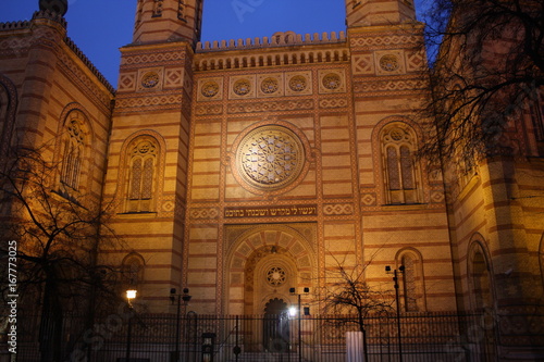 Exterior of the Great Synagogue in Dohany Street. The Dohany Street Synagogue (Tabakgasse Synagogue) is the largest synagogue in Europe. Budapest, Hungary. photo