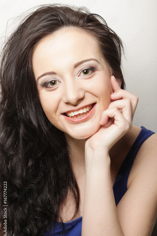 cute smiling brunette girl on white background cute smiling brunette girl on white background