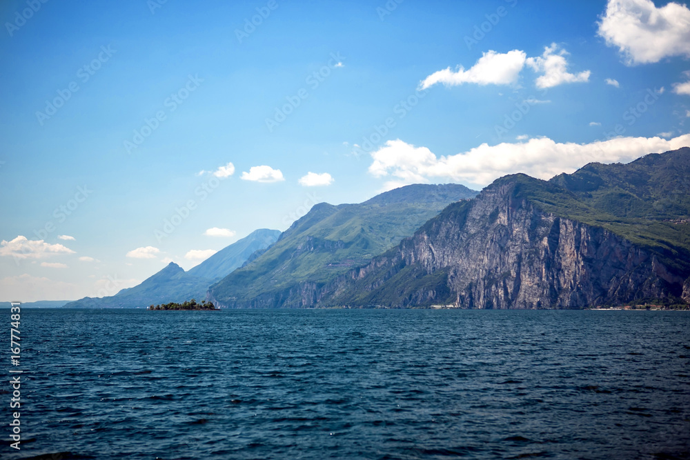 View of Lake Garda from Mount Monte Baldo. Italy, the Dolomites.