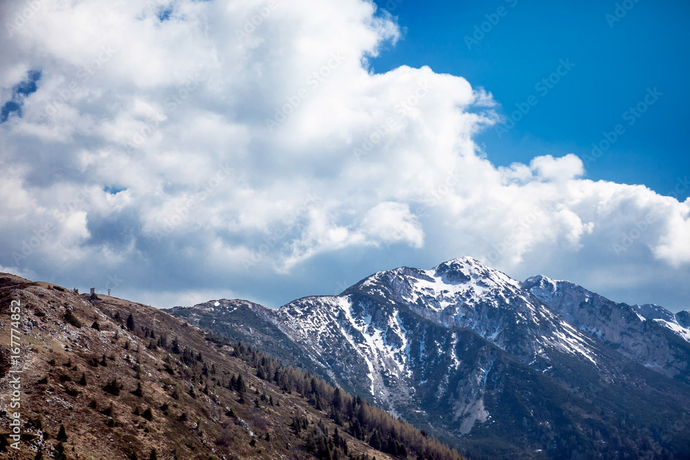 View of Lake Garda from Mount Monte Baldo. Italy, the Dolomites.