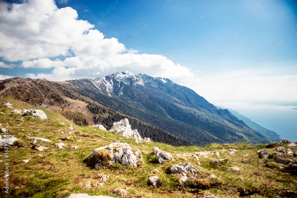 Fototapeta premium View of Lake Garda from Mount Monte Baldo. Italy, the Dolomites.