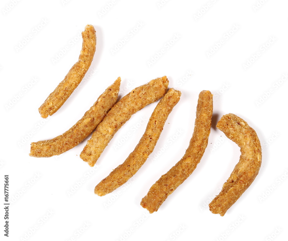 Integral snacks, grissini sticks isolated on white background Integral snacks, grissini sticks isolated on white background