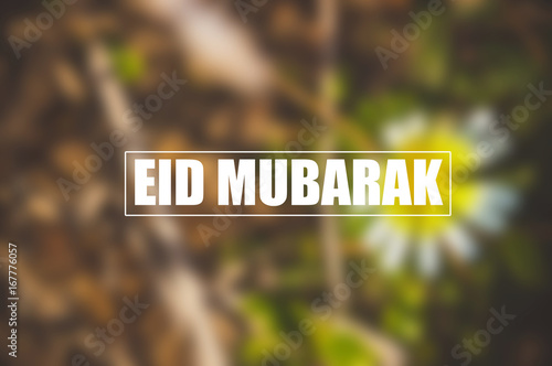 Eid Mubarak Card with blurring nature Background