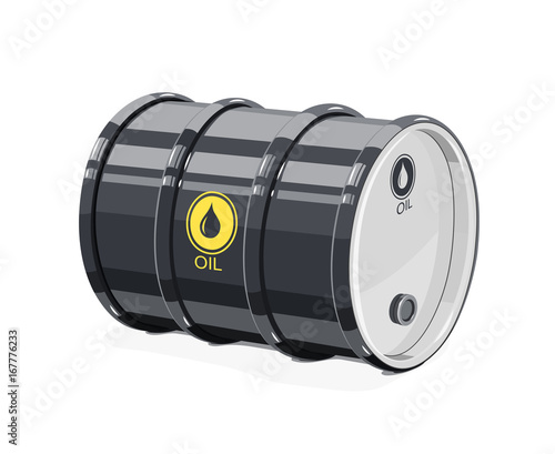 Black metal barrel for oil. Equipment transportation fuel.