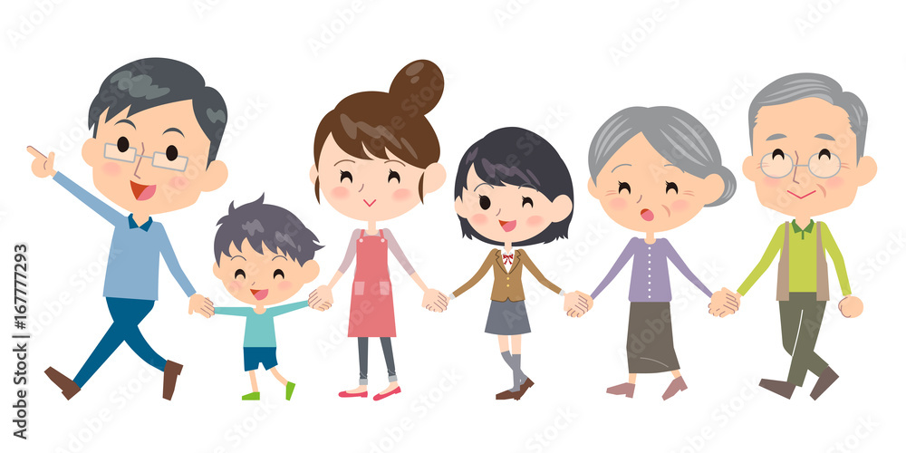 Hand holding family three generations Walking Hand holding family three generations Walking