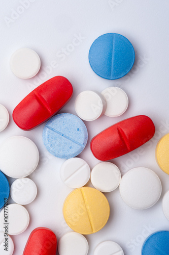 Macro shot of colorful medicaments, top view