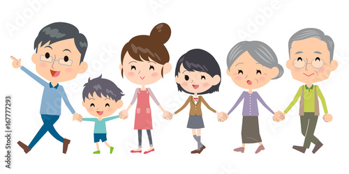 Hand holding family three generations Walking