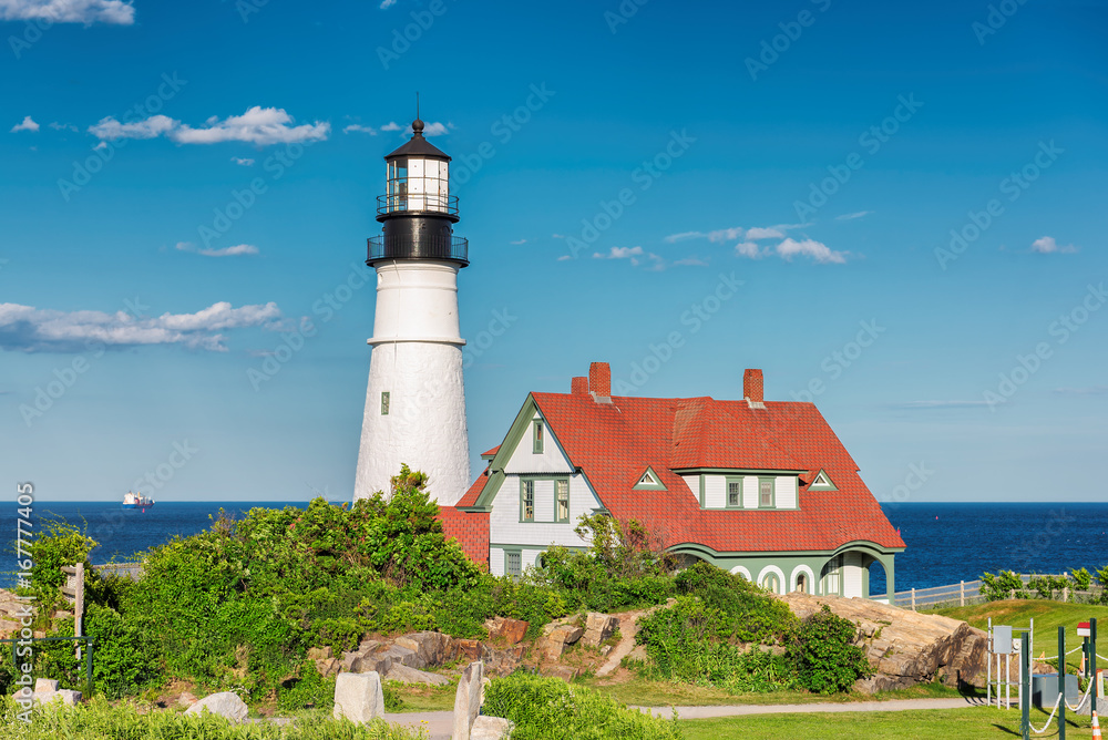 The beautiful Portland Head Lighthouse in Cape Elizabeth, Maine, USA. 