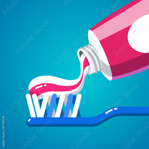 Squeezing tooth paste from a tube on a toothbrush
