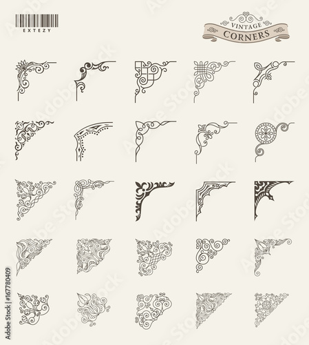 Unique retro corner for frames set. Vintage vector patterns for invitations and royal certificates