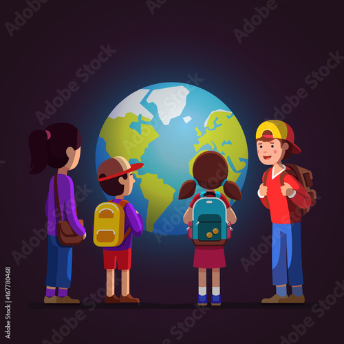 Kids watching terrestrial globe at science museum