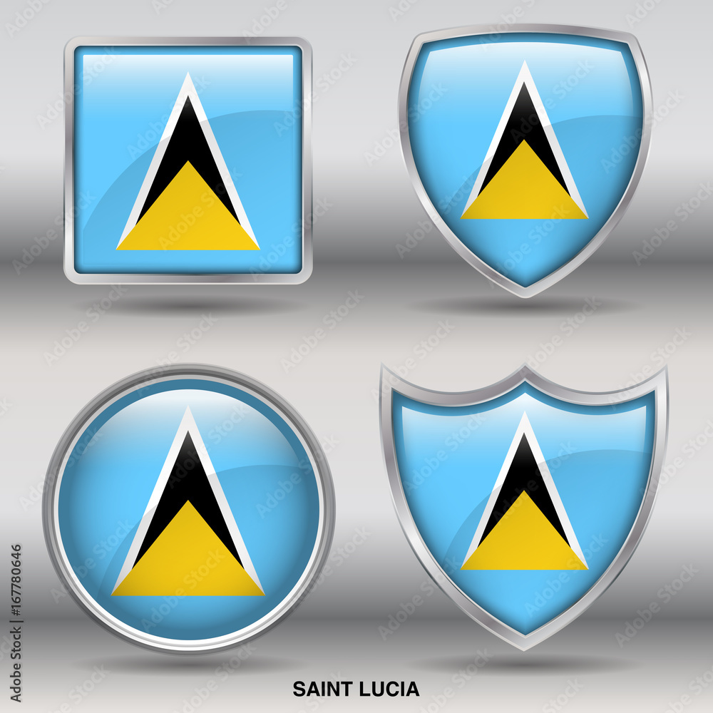 Flag of Saint Lucia in 4 shapes collection with clipping path Flag of Saint Lucia in 4 shapes collection with clipping path