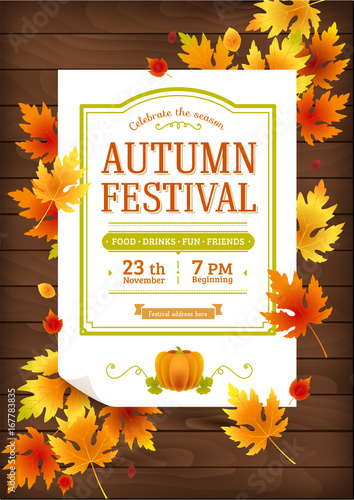 Autumn festival. Fall party invitation. Autumn party vector poster template.