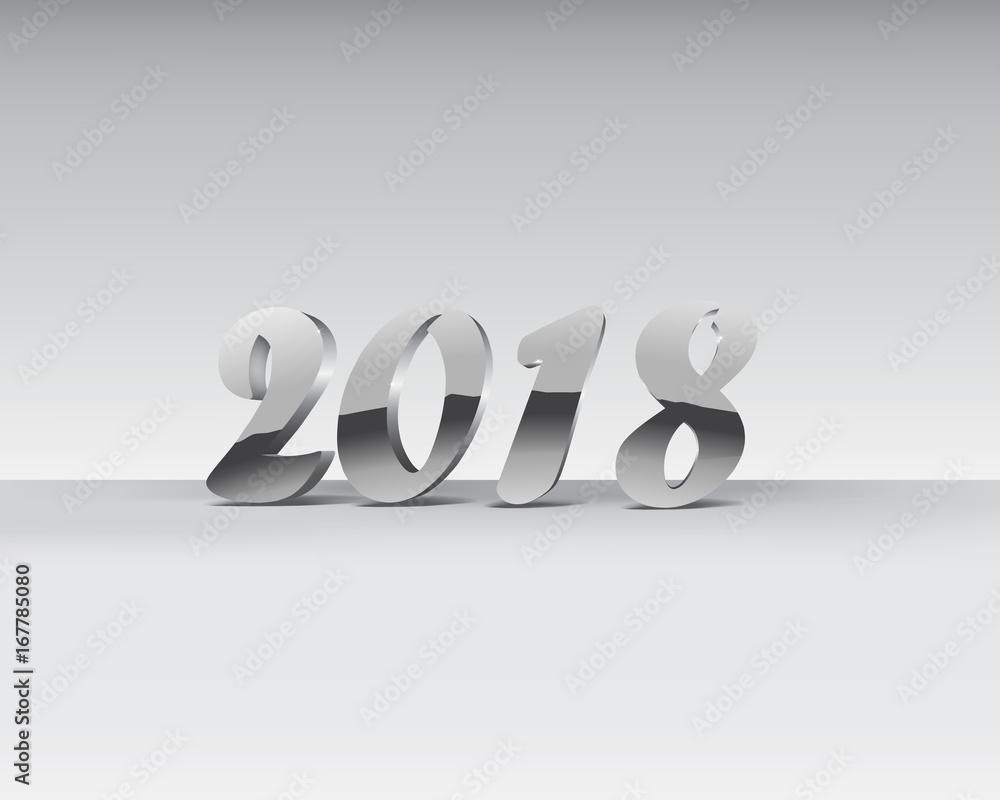 2018 silver chrome numbers design. Chrome Shining Pattern. Happy New Year Banner with 2018 Numbers on Gray Background. Vector illustration.