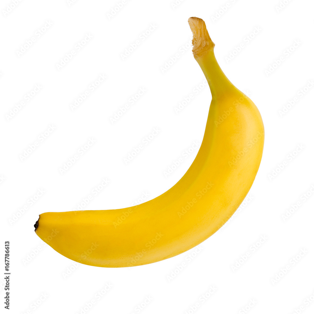 Single ripe banana isolated on white background