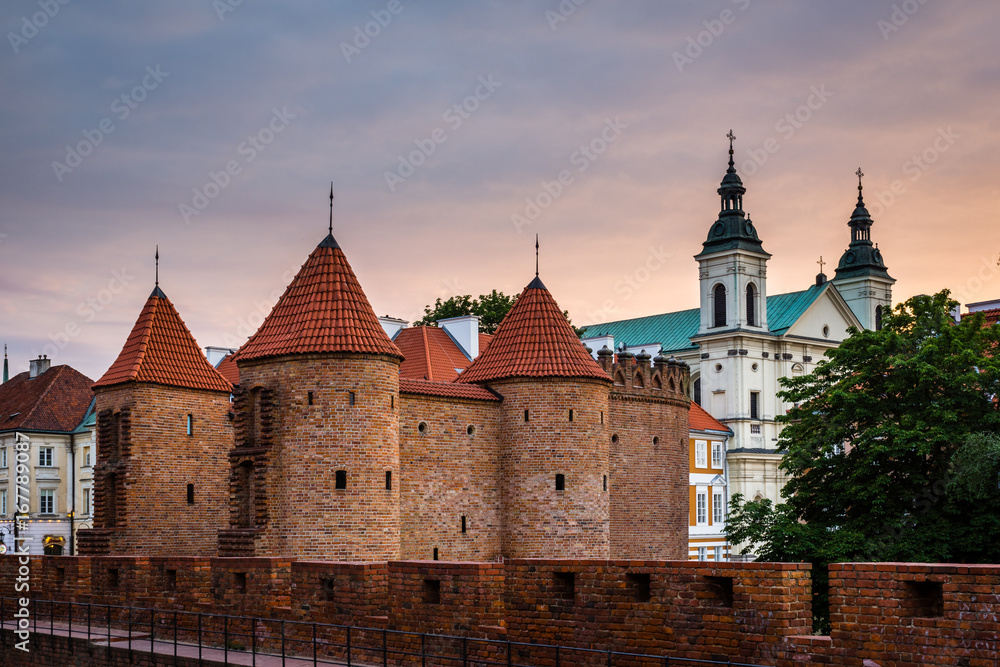 Barbican fortress (castle) in old town Warsaw, Poland