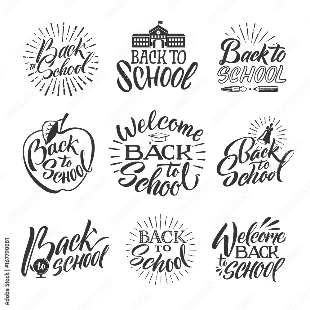 Back to school. Set of hand writing words and letters