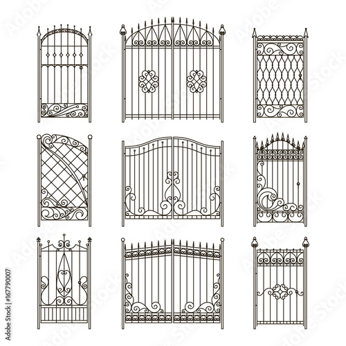 Vector pictures of iron doors or gates with swirls, borders and other decorative elements