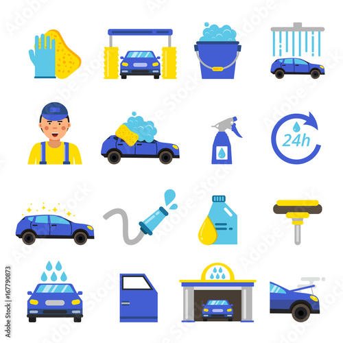 Vector of car washing equipment. Cleaning service for automobiles