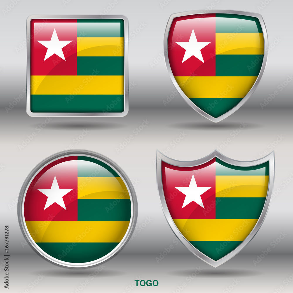 Flag of Togo in 4 shapes collection with clipping path Flag of Togo in 4 shapes collection with clipping path