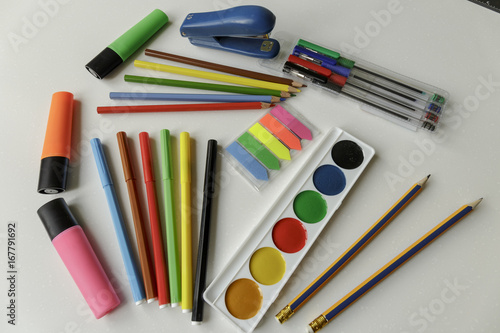 School Supplies. Instrument for Writing and Painting. White Background. No People.