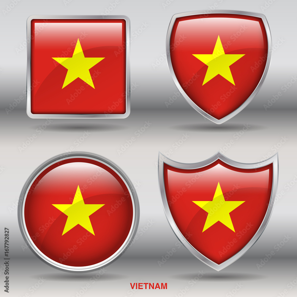 Flag of Vietnam in 4 shapes collection with clipping path Flag of Vietnam in 4 shapes collection with clipping path
