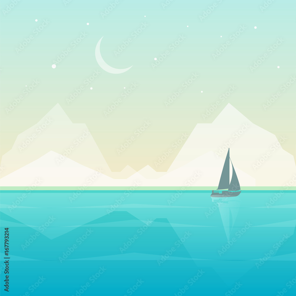 Nature landscap. Sea and mountains. Vector illustration