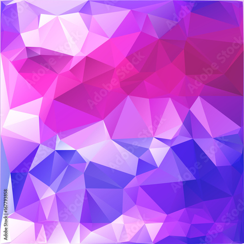 Abstract polygonal background resembling sky with dawn. Blue  purple  white and pink background of polygons