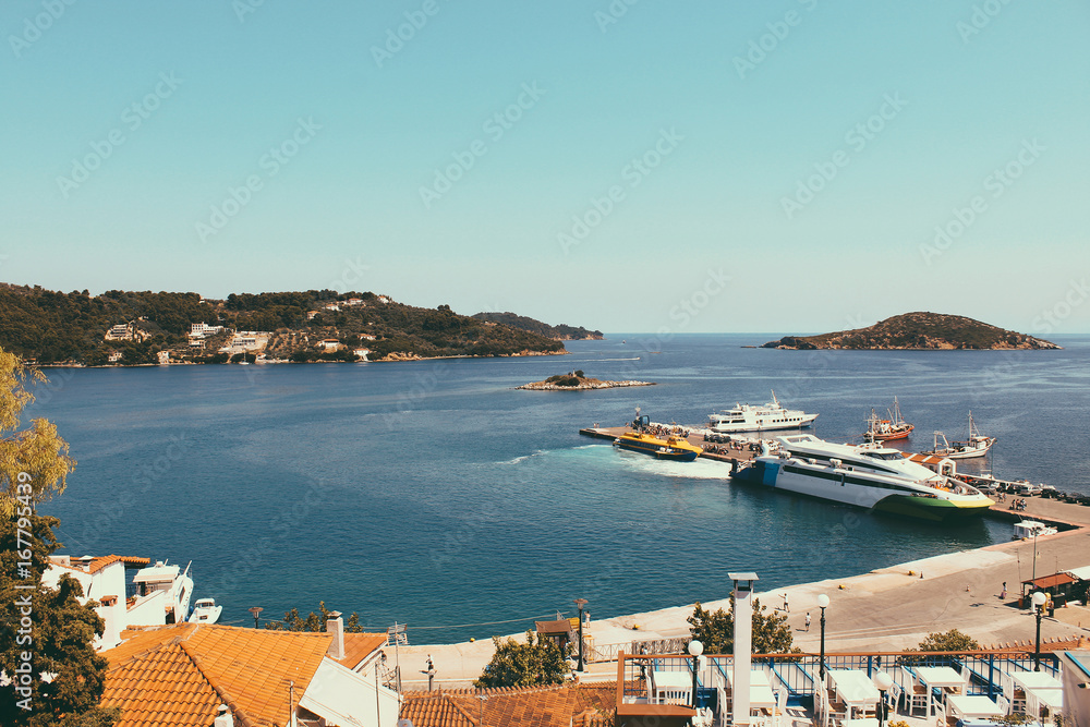 Skiathos town on Skiathos Island, Greece.