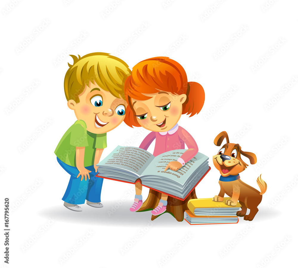 Cute girl and boy reading book Cute girl and boy reading book