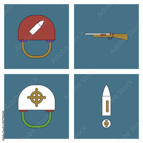 Set of war equipments in color backgroungs