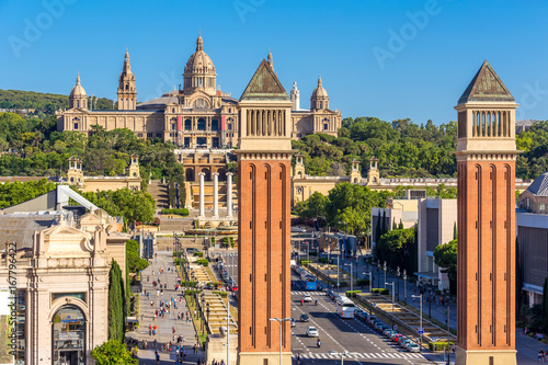 Canvas Print Aerial view of Barcelona city and plaza de espanya,Spain