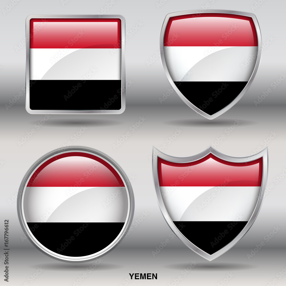 Flag of Yemen in 4 shapes collection with clipping path Flag of Yemen in 4 shapes collection with clipping path