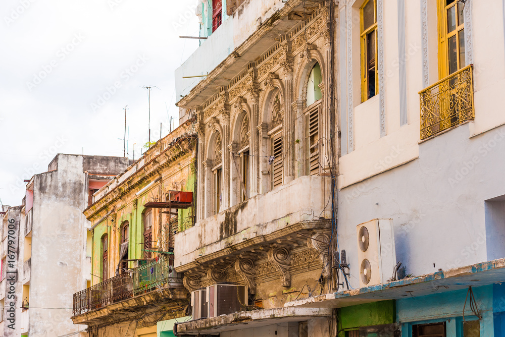 View of the buildings of old Havana, Cuba. Сopy space.