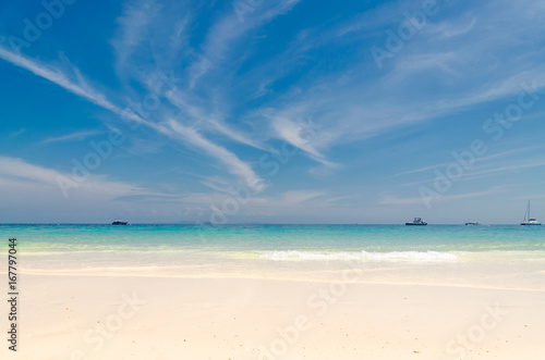 Sea beach blue sky sand sun daylight relaxation landscape viewpoint with sailboat at Maiton Island, Thailand. © GypsyGraphy