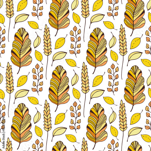 Pattern with autumn leaves. Seasonal seamless background. Vector illustration. © worldion