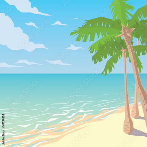 Sandy beach with palms. Tropical ocean landscape.