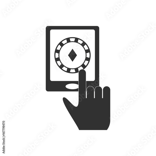 black vector icon on white background hand and chip smartphone