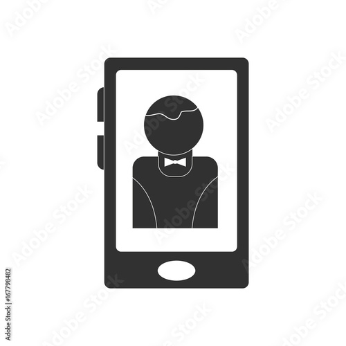 black vector icon on white background dealer silhouette on screen