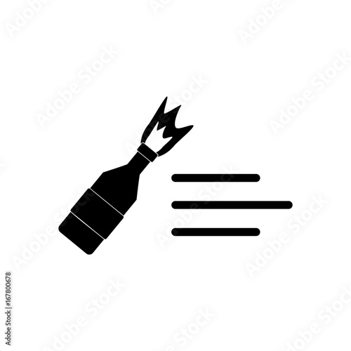 black vector icon on white background Molotov cocktail thrown