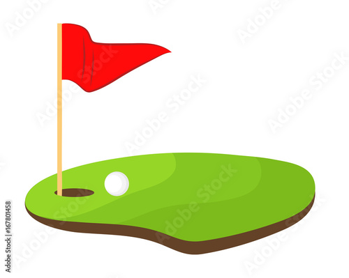 hole golf with red flag and white ball stock vector illustration design