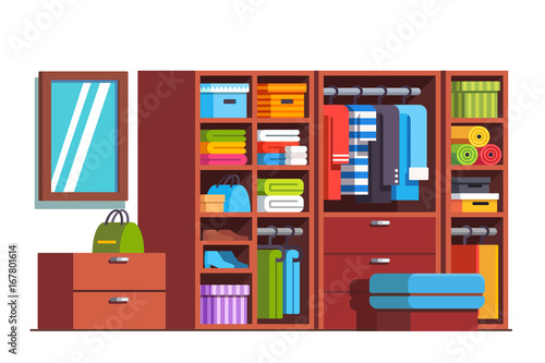 Wardrobe dressing room with big wooden closet