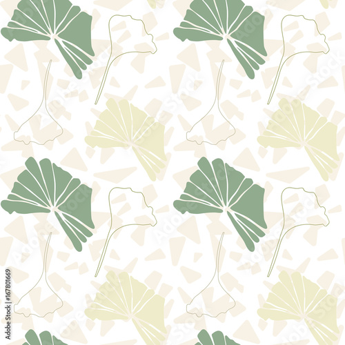 Floral vector seamless pattern with hand drawn  tropical  leaves in pastel colors and geometric background.