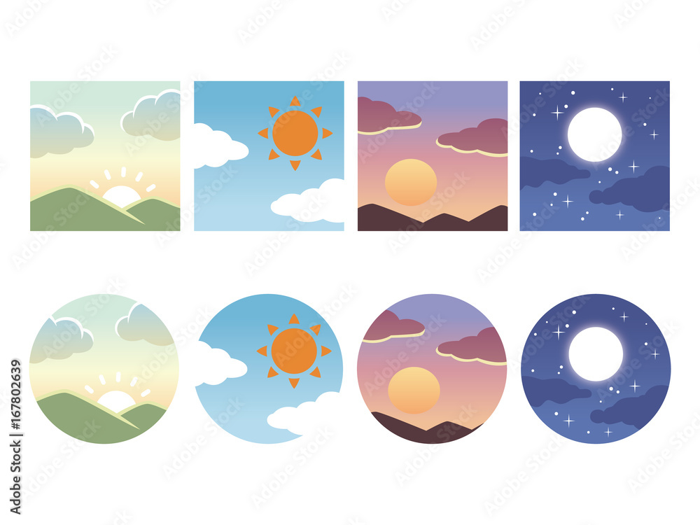 時間帯 空のアイコン 朝 昼 夕 夜 Stock Vector Adobe Stock 時間帯 空のアイコン 朝 昼 夕 夜 Stock Vector Adobe Stock