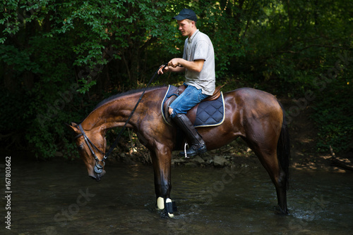 Horse riding on the river
