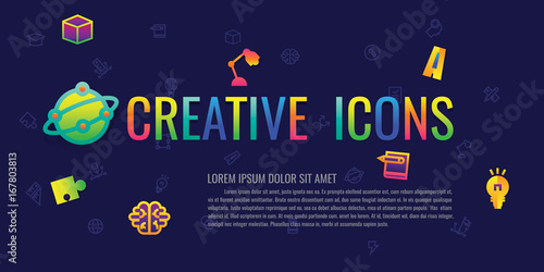 icons Creative idea degree Startup brain. on blue background. logo. symbol