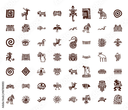 Fotografie, Obraz Brown tribal symbols set