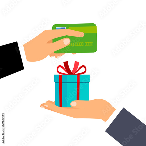 Hands with credit card and gift