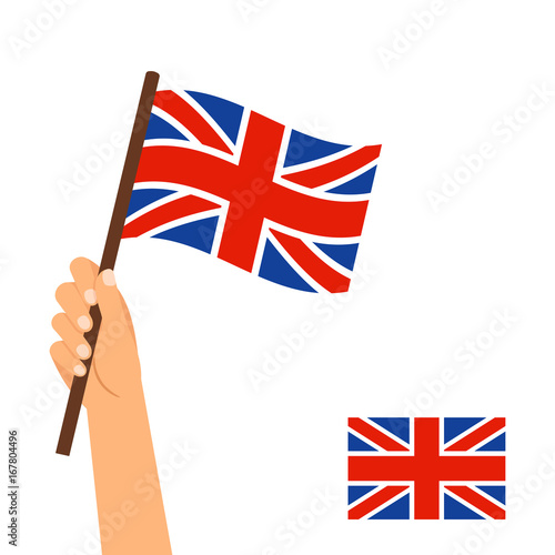 Hand holding flag of Britain