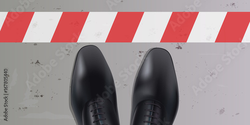 Ligne - stop - limite - frontière - obstacle, chaussure - homme - vue du dessus